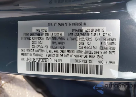 2023 Mazda Cx-9 Carbon Edition z USA, uszkodzony, nr VIN JM3TCBDY9P0655310